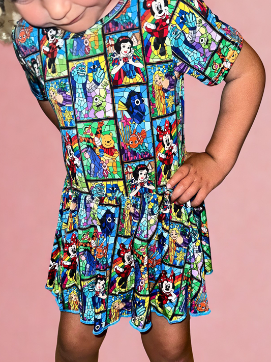 Stained Glass Bamboo Twirl Dress with snaps