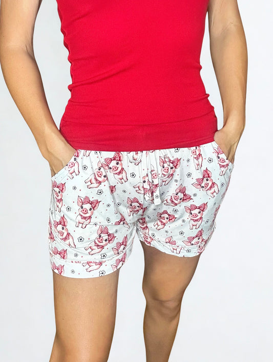 Plaid Pigs Adult Bamboo Shorts