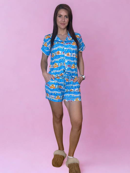 Goodnight Bear Adult Bamboo Button Up Top and Shorts Set (Pre Order with expected delivery August 2026)