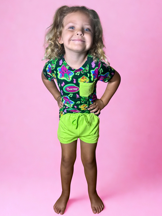 Purple Dinosaur Bamboo Pocket Tee and Shorts Set