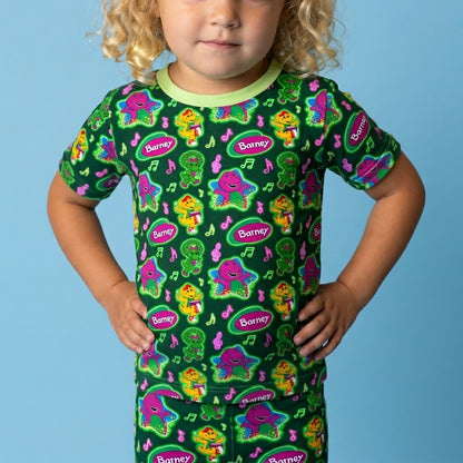 Purple Dinosaur Bamboo Two Piece Short Sleeve and Shorts Pajama Set