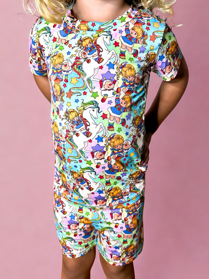 Rainbow Riders Bamboo Short Sleeve and Shorts Two Piece Pajama Set