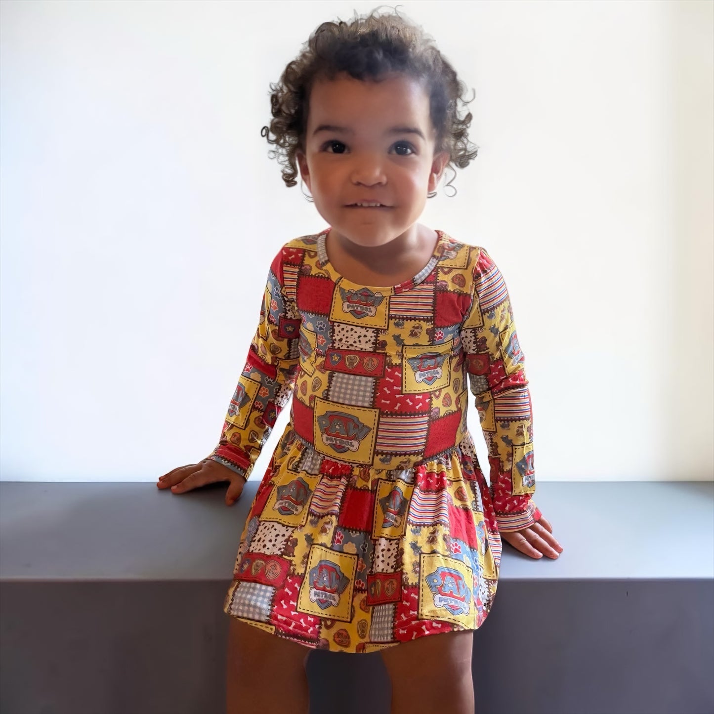 Patchwork Playtime Bamboo Twirl Dress with snaps