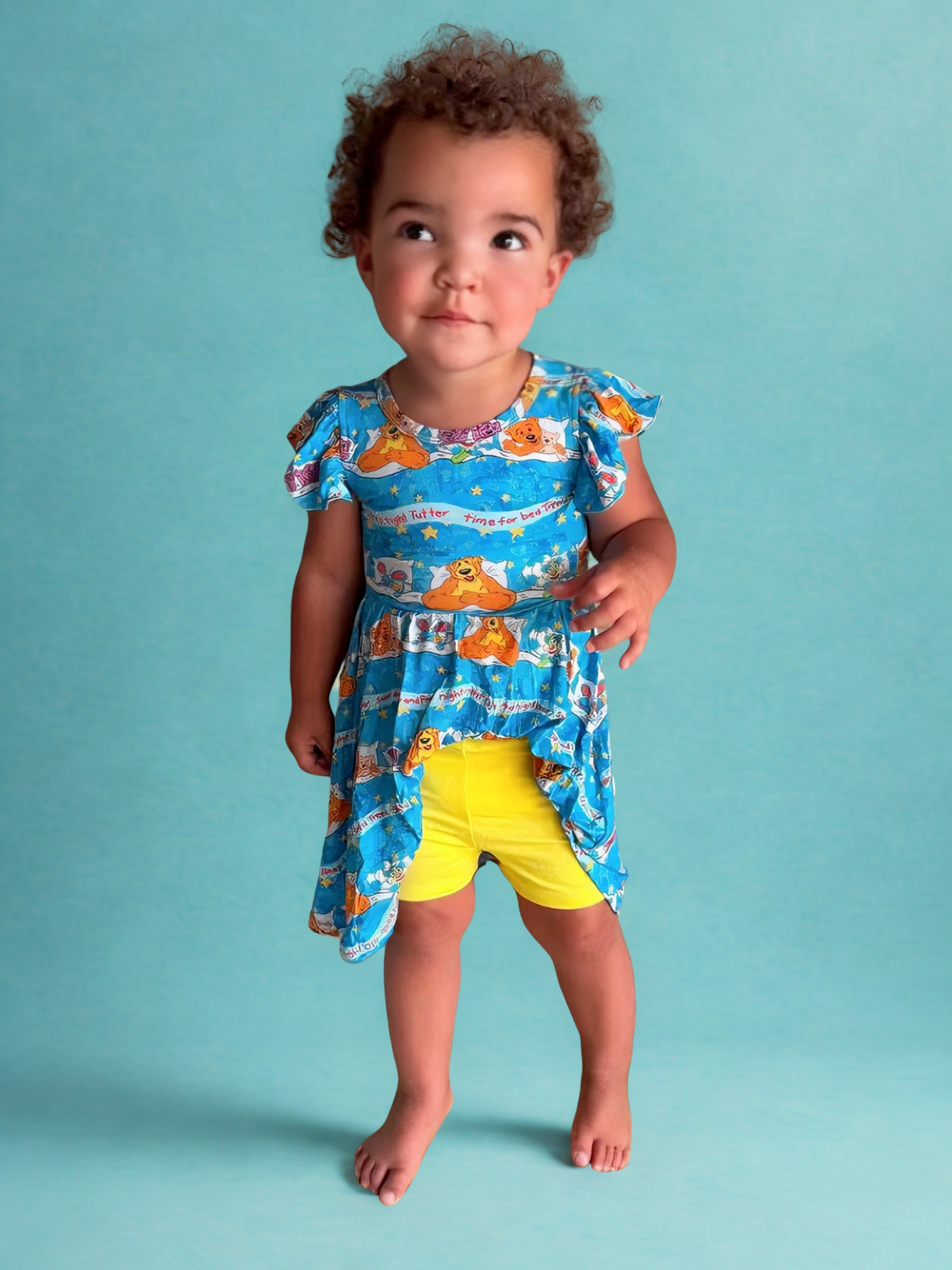 Goodnight Bear Bamboo Peplum Dress and Shorts Set (Pre Order with expected delivery August 2026)