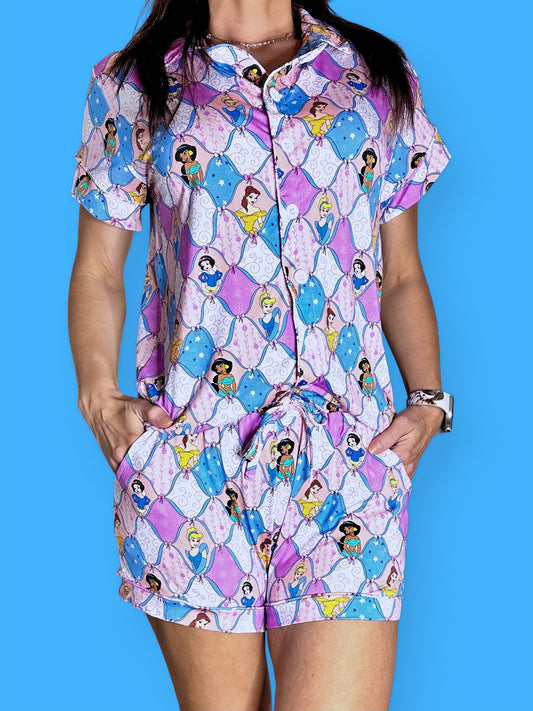 Diamond Princess Bamboo Adult Button Up Top & Shorts Set