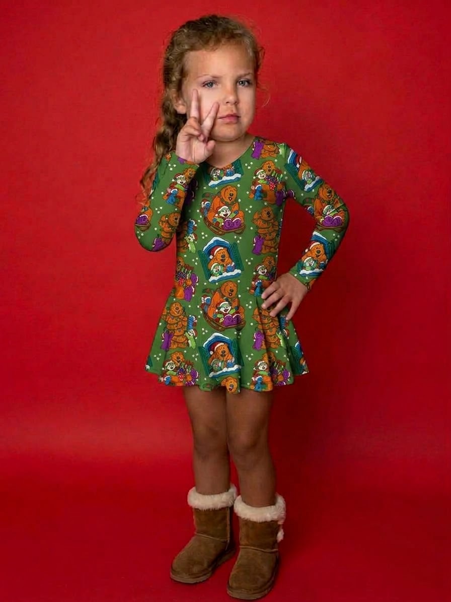 Friendmas Morning Snow Day Bamboo Twirl Dress with snaps (Pre order with expected arrival end of November)