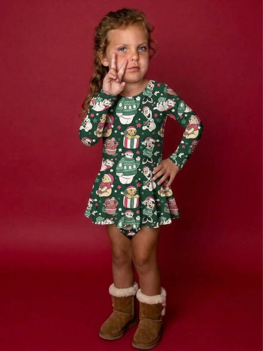 Snow Day Pals Bamboo Twirl Dress with snaps (Pre order with expected arrival end of November)