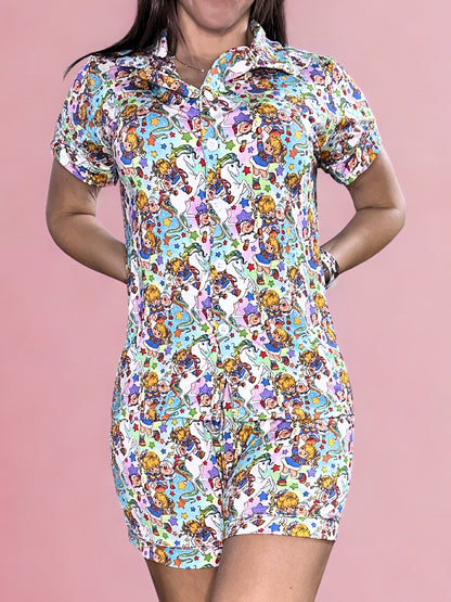 Rainbow Riders Adult Bamboo Button Up Top and Shorts Set