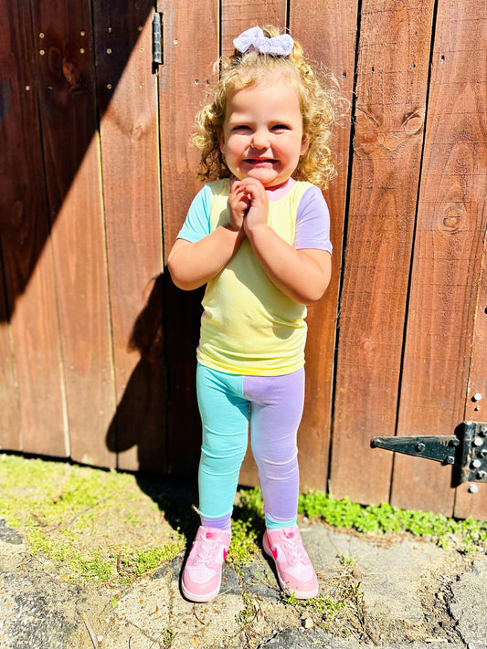 Color Block Pink & Yellow Short Sleeve Bamboo Two Piece Set