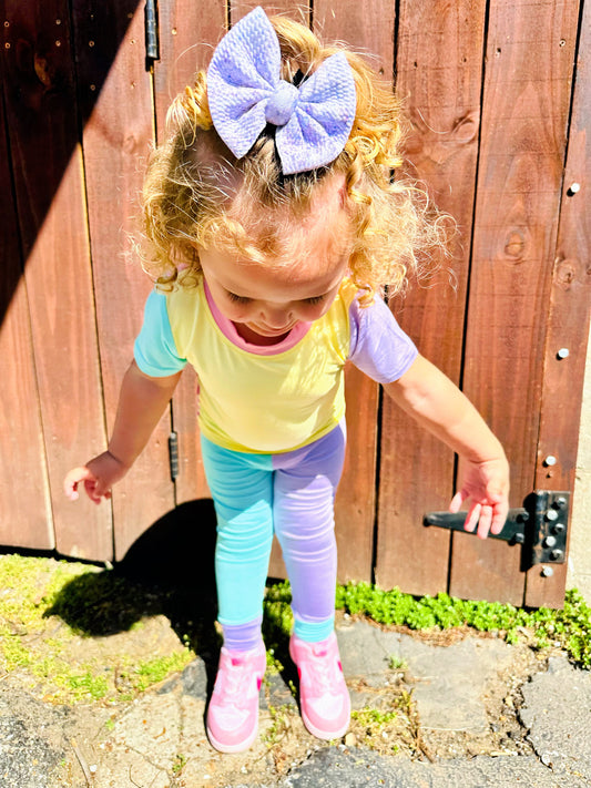 Color Block Pink & Yellow Short Sleeve Bamboo Two Piece Set