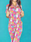 Flower Power Adult Bamboo Button Up Top and Pants Pajamas Set