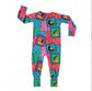 Colorful onesie with cartoon character design on a white background